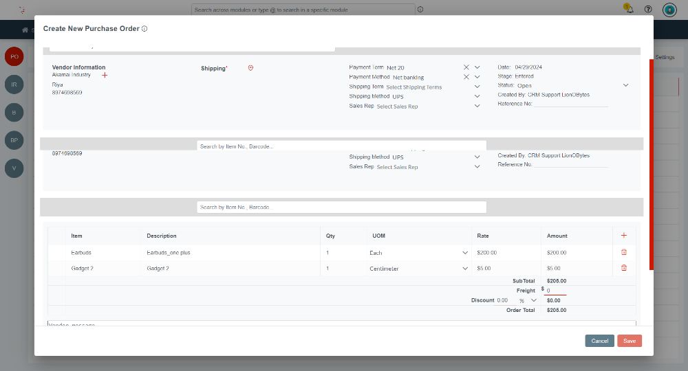 Purchase Order & Bill Generation