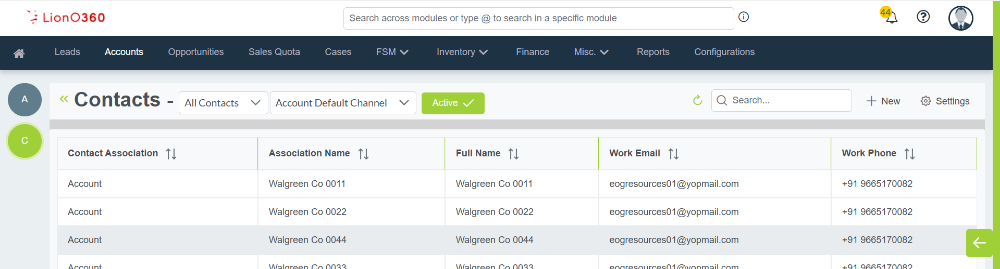 LionO360 CRM Contacts Management