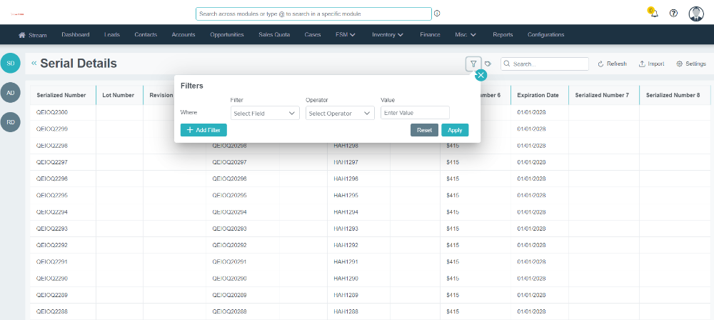 Serial Number tracking